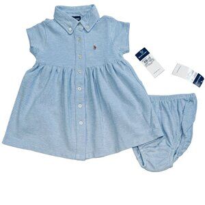Ralph Lauren - NWT girls 12mo 2-pc light blue dress and matching bloomers